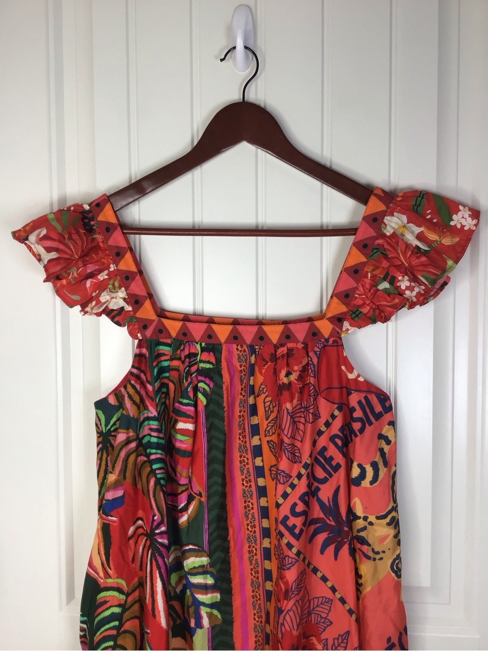 Farm Rio Mosaic Ruffled Midi Dress Size Medium. - Picture 3 of 10
